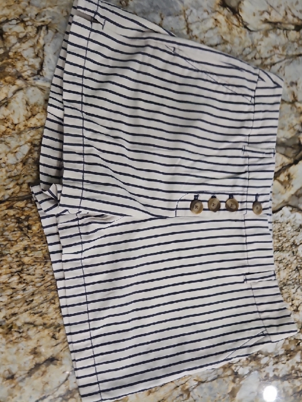 LOFT Striped Navy and Cream Shorts - Picture 3 of 4